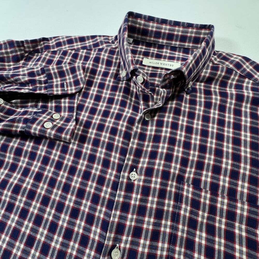 Miller Westby Flannel Plaid Button Down Shirt Navy Red Men’s XL 100% Cotton